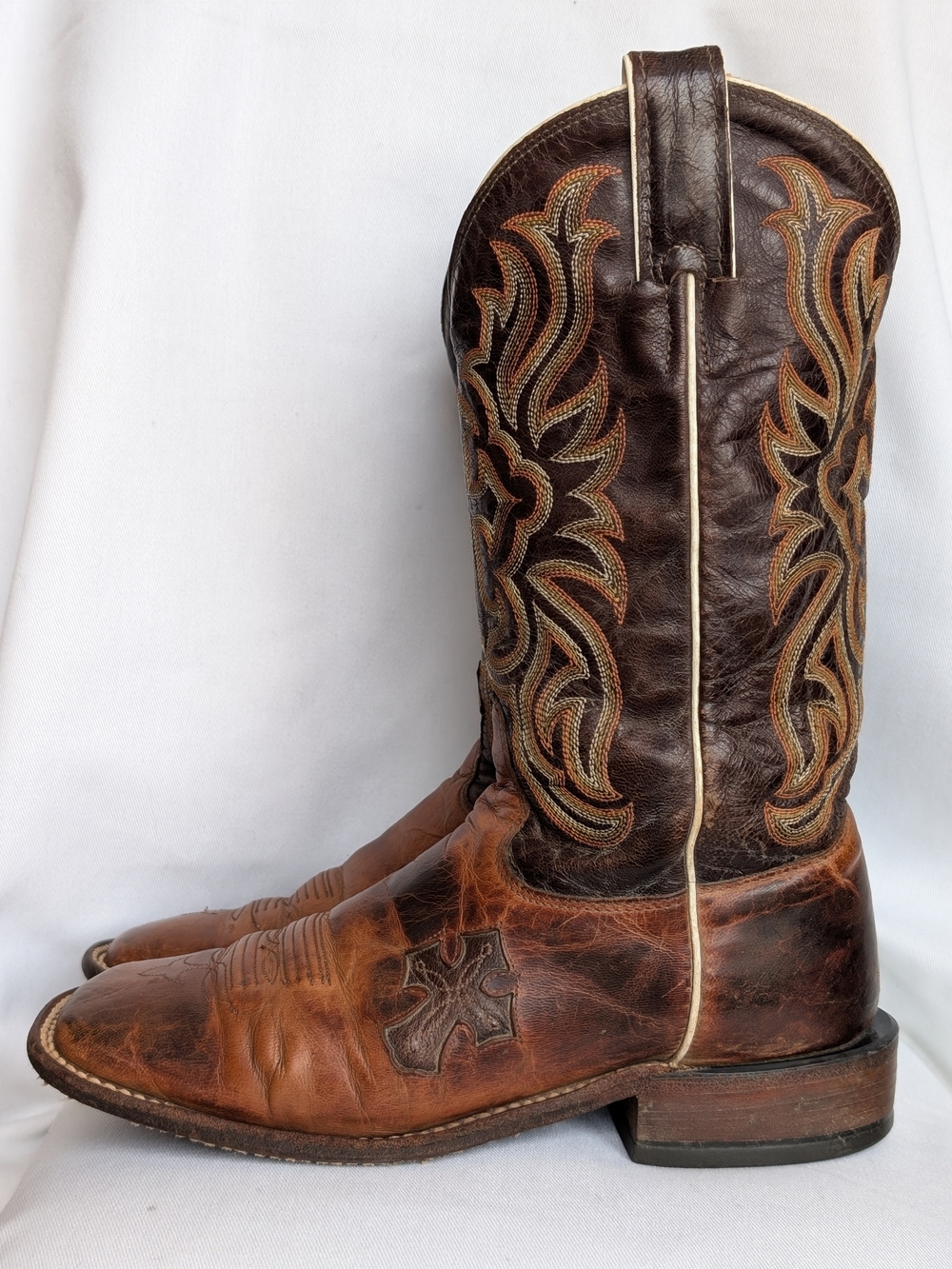 Tony Lama Vintage Leather Cowboy Boots Women's 8 B Brown Cross USA - Picture 7 of 13